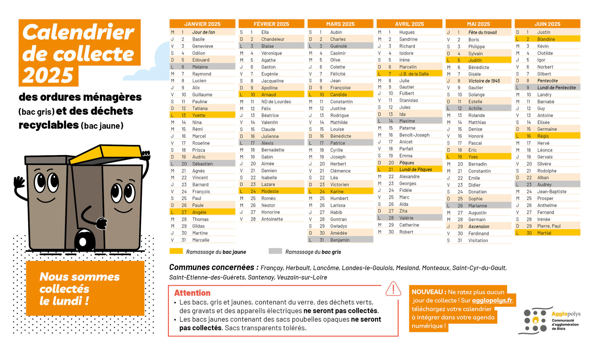 Calendrier secteur 1
